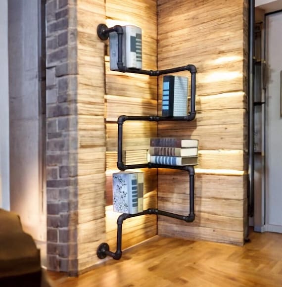 Industrial Pipe Bookshelf, 4 Levels – Unique, Space-Saving, Trendy Loft Style