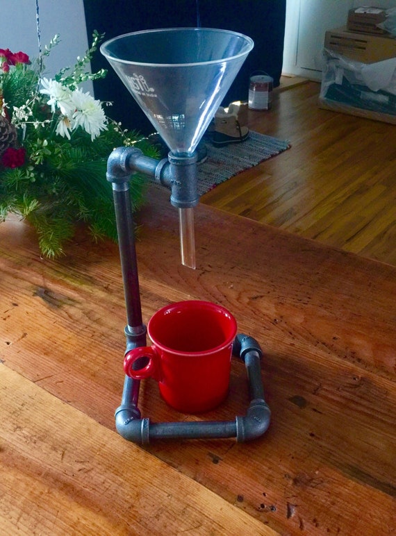 Pipe Pour Over Coffee Maker, Unique Handmade Design, Complete With Glass Funnel