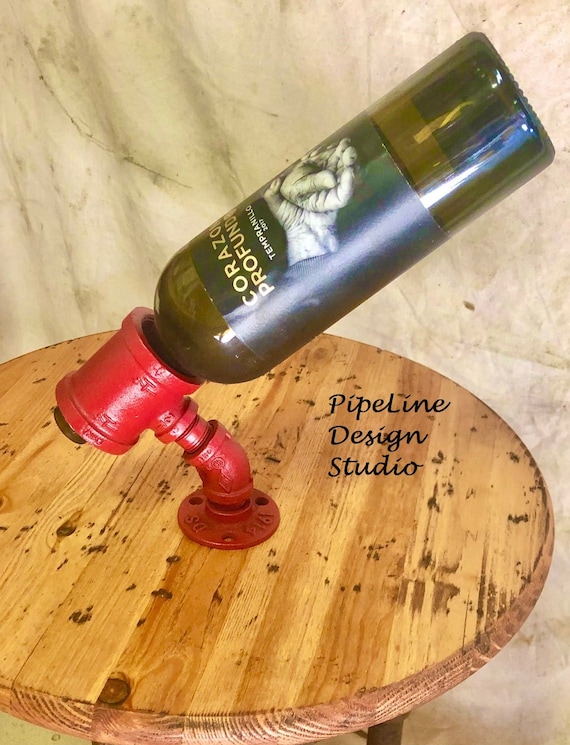 Wine or Liquor Bottle Holder, Industrial Iron pipe, Handmade