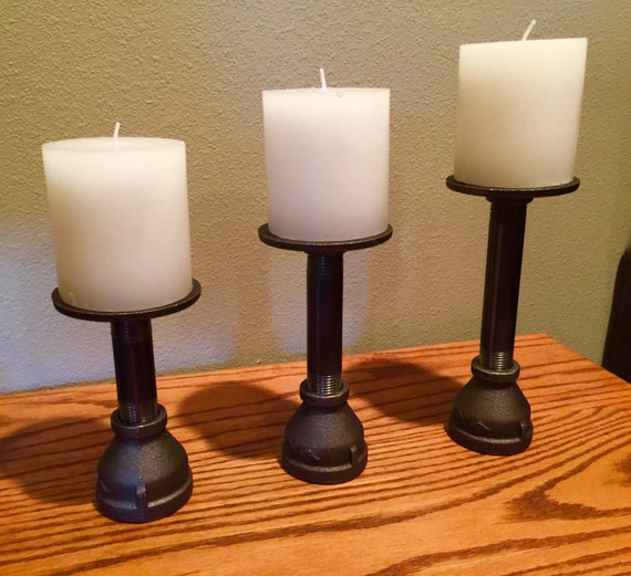 Candlestick Holders industrial Black Iron Pipe, 3 different sizes included, "DIY" Kit - Assembles in Minutes