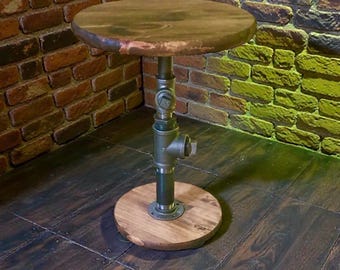 Industrial Pipe Table Base, Bar or Pub Style Table, 1-1/4" Pipe x 20", 30", 36" and 40" Available - 12" wide wood base with 18” tabletop
