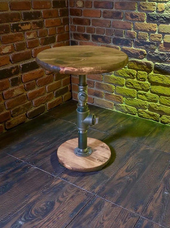 Industrial Pipe Table Base, Bar or Pub Style Table, 1-1/4" Pipe x 20", 30", 36" and 40" Available - 15" wide wood base with 18” tabletop