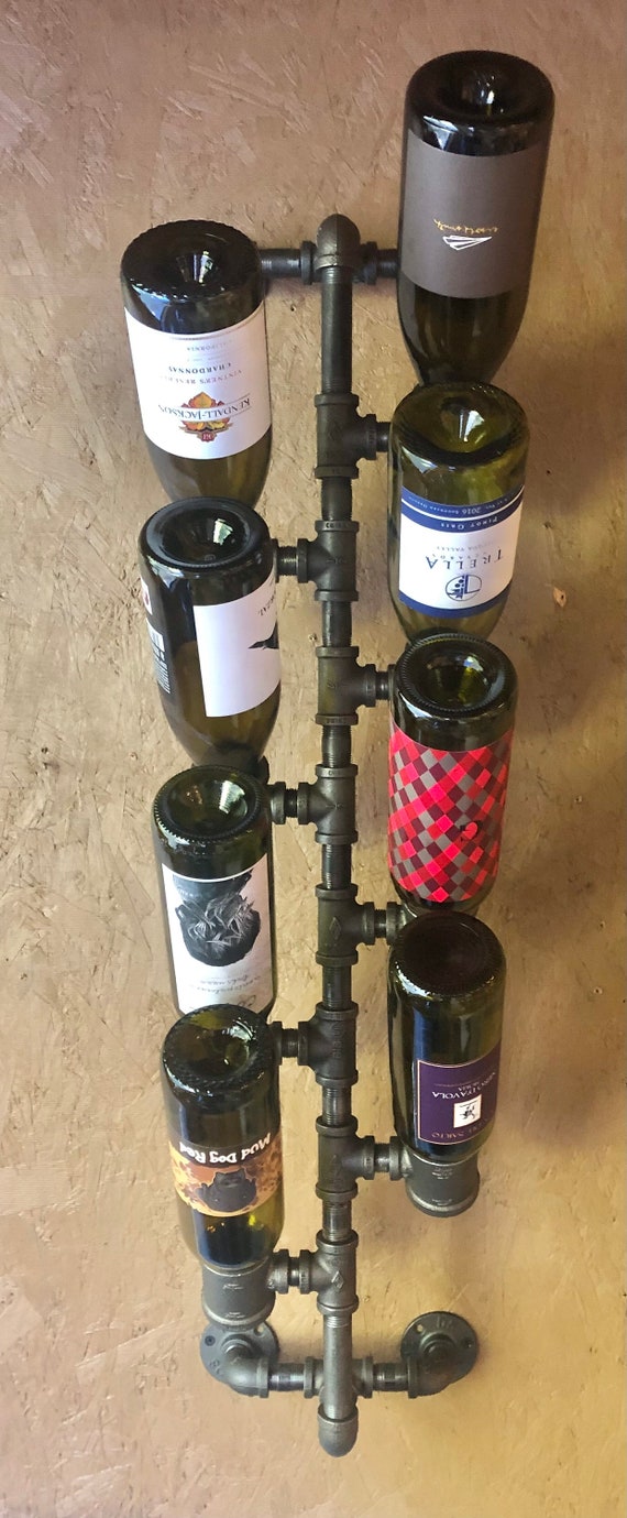 Industrial Pipe Wine Rack, Holder - Wall Mount or Tabletop, Bar Display for Home or Business Holds up to 8 Bottles, DIY Parts Kit