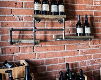 Industrial Pipe Shelf Bracket for Bottle or Drinking Glass Storage