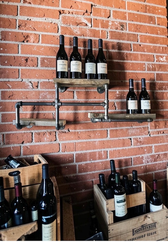 Industrial Pipe Shelf Bracket for Bottle or Drinking Glass Storage