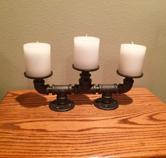 Candleabra, Industrial Black Pipe, Holds up to 3 Candles