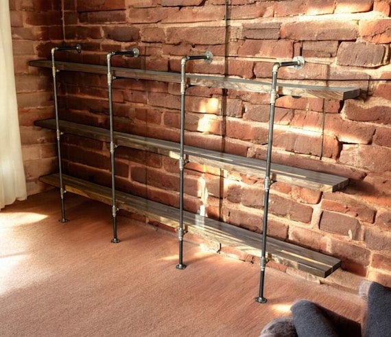 Industrial Iron Pipe Shelving Kit - Depth Options - 4", 5", 6", 7", 8", 9", 10", 11", 12", 14", 16", and 18" Rustic Style Pipe Storage Shelf