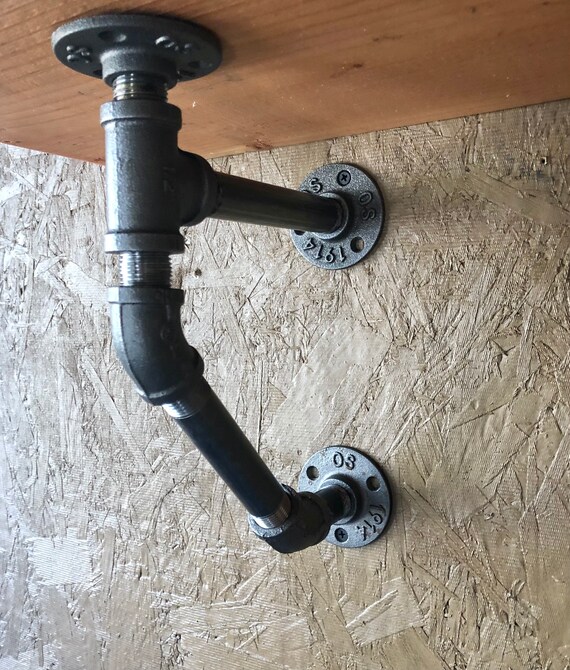 Black Pipe Shelf Brackets, 2 Shelf Brackets Included - 6" to center from wall