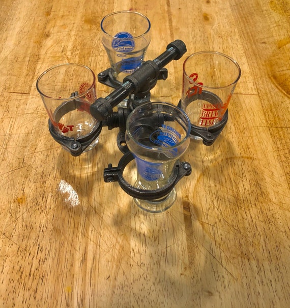 Beer Flight Holder/Carrier, Handmade with Industrial Pipe, Holds 4 Beer Glasses