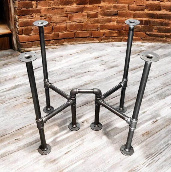 Industrial Pipe Cross Table Base Kit - 3/4" Pipe, Adjustable Height 20"-42", 28" Long x 22" Wide, Sturdy DIY Furniture Frame