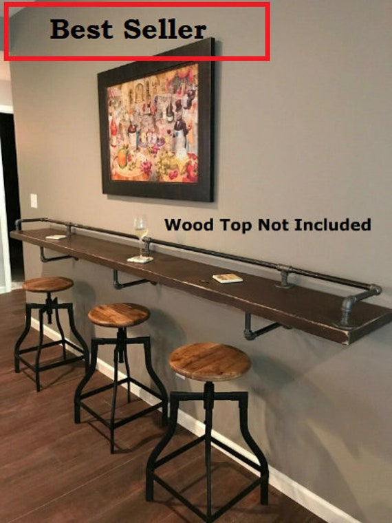 Industrial Pipe Drink/Bar Rail with 3 Shelf Support Brackets "DIY" Parts Kit - Use Your Own Wood Top -Sale Ending Soon!