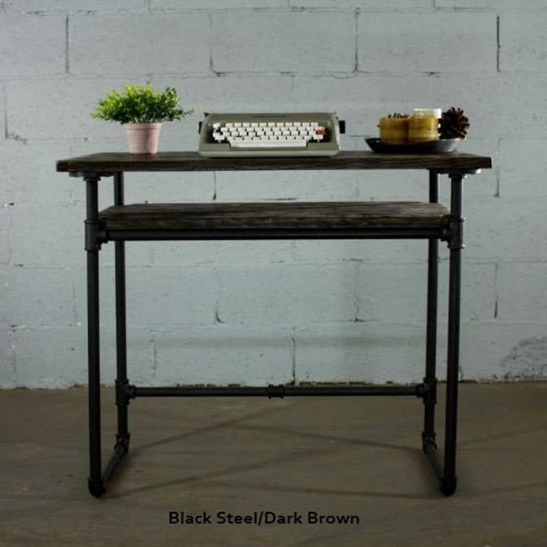 Industrial Mid Century Writing Desk 36 Long X 20 Deep 31 Tall Metal Pipes And Reclaimed Aged Wood Finish