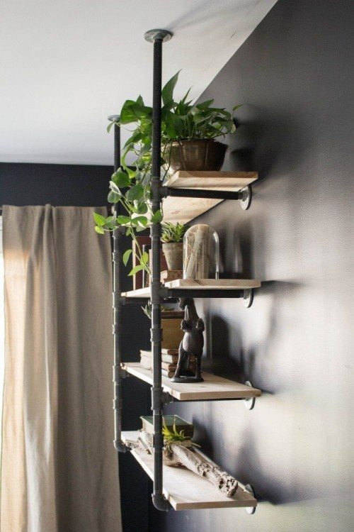 Black Pipe Bookshelf, Wall Mounted Bookshelf, Parts Kit DIY Project, 1 Black Pipe 6 shelves