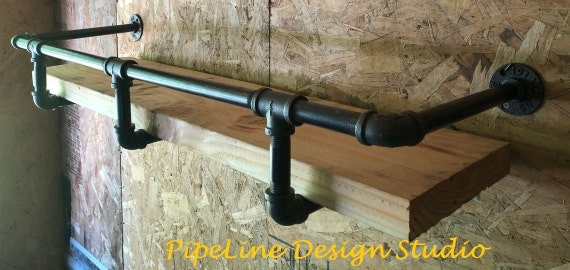 Industrial Pipe Shelf Bracket with Drink/Bar Safety Rail "DIY" Parts Kit, 30" long to 96” long - Perfect Mini Drink or Coffee Bar-HUGE SALE!