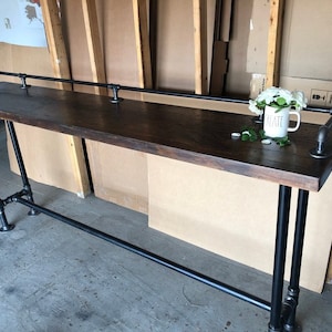 Industrial Pipe Table Base & Drink Rail - 72" Long ><Depth Options - 12", 14", 16", or 18" ><Height Options -30", 36", 38", 40", 42", or 44"