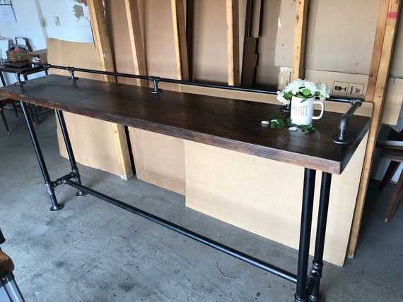 Industrial Pipe Table Base & Drink Rail - 72" Long ><Depth Options - 12", 14", 16", or 18" ><Height Options -30", 36", 38", 40", 42", or 44"