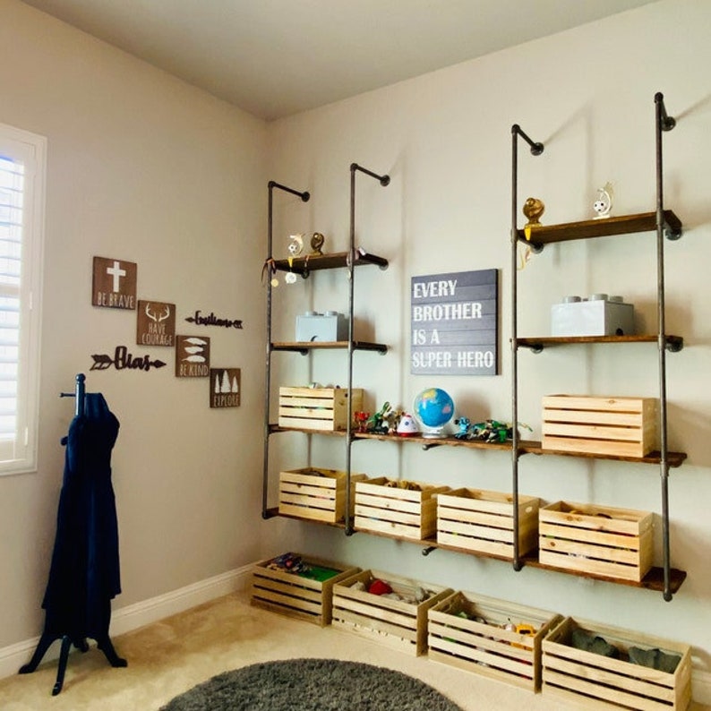 Industrial Pipe Shelving 5 Shelf Wall Mounted Parts Kit Etsy