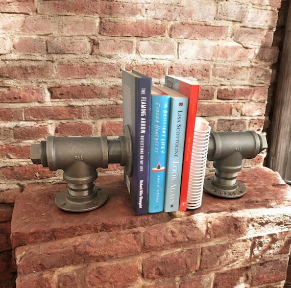Industrial Pipe Bookends, 1 PAIR (2 Bookends), DIY Kit
