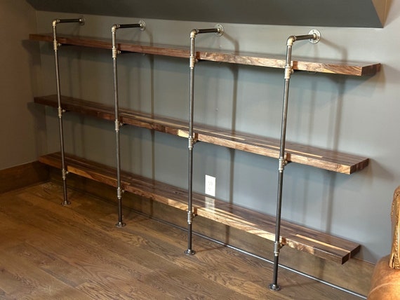 Industrial Iron Pipe Shelving Kit, Shelf depth options include - 4", 5", 6", 7", 8", 9", 10", 11", 12", 14", 16" or 18"