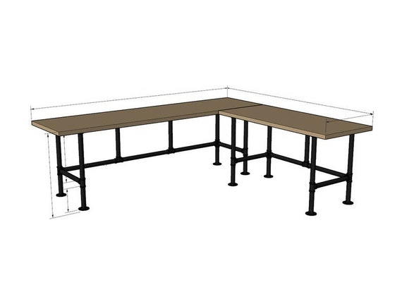 Industrial Pipe Desk Base "DIY" Parts Kit- 3/4” pipe x 44” L x 24" W x 28" T (long side), 3/4" pipe x32” L x 24" W x 28" T (shorter side)