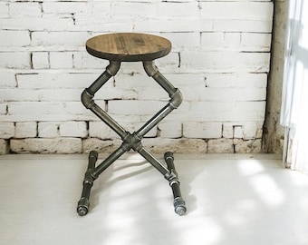 Industrial Pipe Bar Stool or Small Table, "DIY" Parts Kit, 1" Pipe x 20”, 24", or 27" Tall, Unique and Original Design