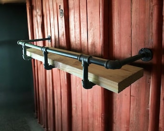 Industrial Pipe Shelf Bracket with Drink Rail Kit – Heavy duty industrial pipe shelf provides durability and a unique look