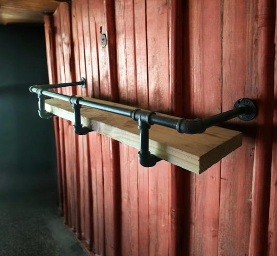 Industrial Pipe Shelf Bracket with Drink Rail Kit – Heavy duty industrial pipe shelf provides durability and a unique look