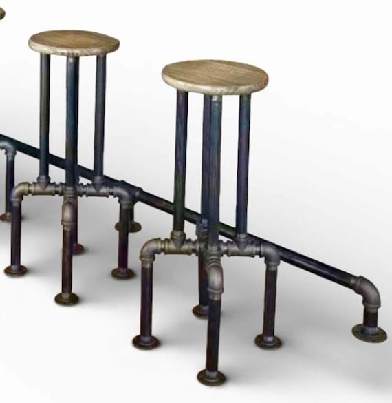 Industrial Pipe Bar Stool Part Kit with 12” Unfinished Wood Seat Included, Sturdy Iron Pipe, Heights available - 20”, 24", 27" or 30”