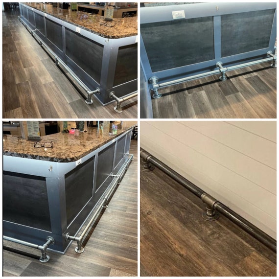 Galvanized/Silver or Black Pipe Bar Foot Rail- 1-1/4” Pipe x 6" Tall, “DIY” Parts Kit, Lengths-48", 60", 72", 84", 96", 108”, 120” and 144”
