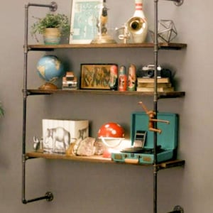 Industrial Pipe Shelving Wall Unit - Rustic Metal Shelving, Industrial Decor, Space-Saving Bookcase, Home & Office Organizer