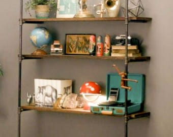 Industrial Pipe Shelving Wall Unit - Rustic Metal Shelving, Industrial Decor, Space-Saving Bookcase, Home & Office Organizer
