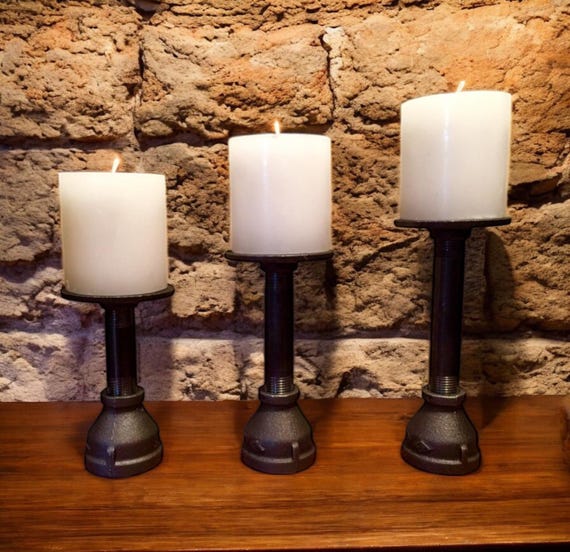 Industrial Iron Pipe Candlestick Holders Kit, 3 Sizes DIY Set, Rustic Home Decor, Easy Assemble Candle Holder for loft & farmhouse style
