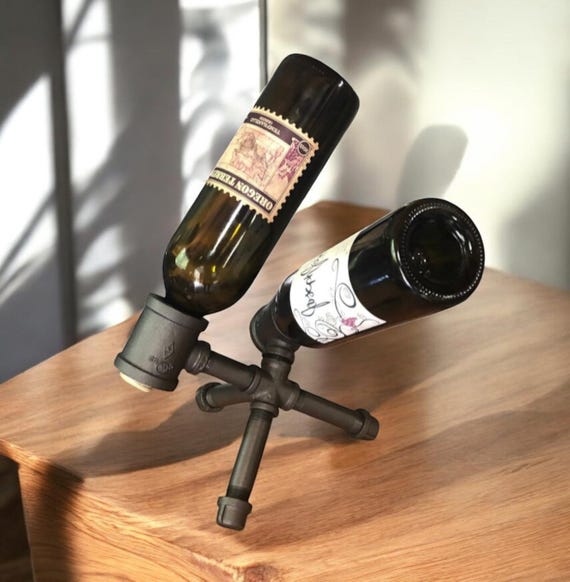 Iron Pipe Wine Rack, Liquor Bottle Holder - Holds up to 2 Bottles