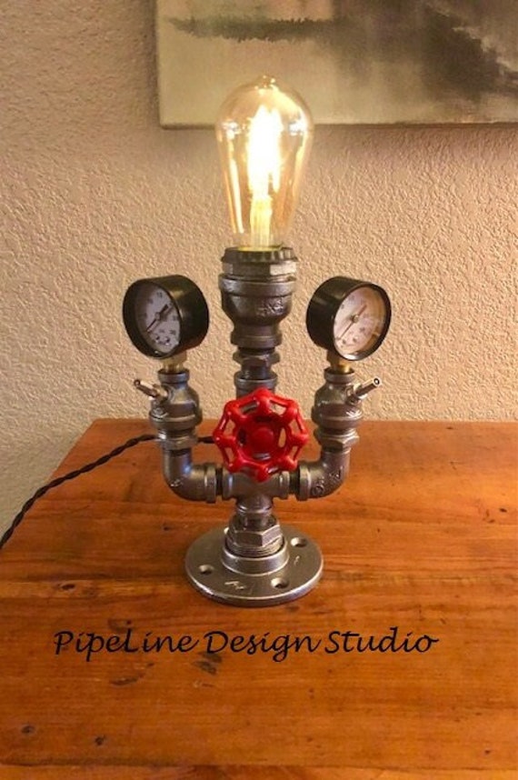 Handmade Industrial Pipe Lamp/Light, Desk Lamp with Antique Style Braided Black Dimmer Switch Cord -Great Christmas Gift Idea-Ready to SHIP!