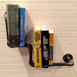 Industrial Pipe Book Shelf Organizer - Rustic 8-Book Storage Rack for Home & Office Decor