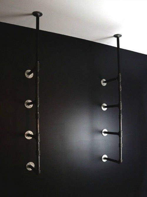 Black Pipe Shelving Unit, Wall/Ceiling Mounted Bookshelf, Parts Kit DIY