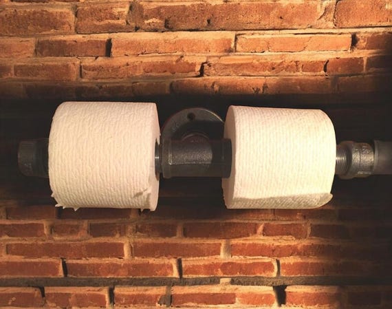 Toilet Paper Holder Industrial Black Pipe, Iron Pipe, Steampunk, Urban Style,  Double Toilet Paper Holder, "DIY" Kit