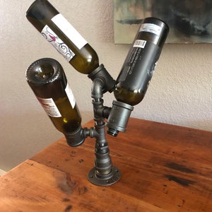 Industrial Pipe Wine Rack, Liquor Bottle Holder - Holds up to 3 Bottles