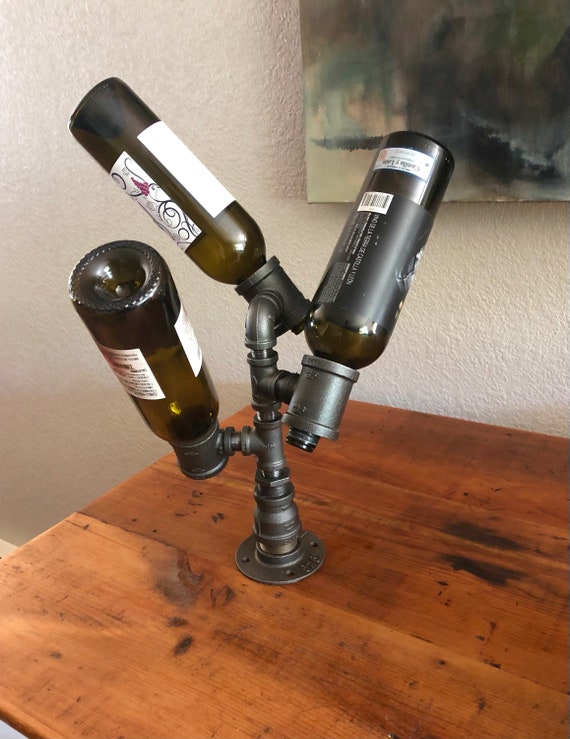 Industrial Pipe Wine Rack, Liquor Bottle Holder - Holds up to 3 Bottles