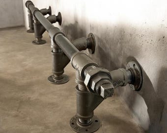 Industrial Iron Pipe Bar Foot Rail Kit - Kitchens, Bars, Restaurants, Length Options - 48”, 60”, 72”, 84”, 96”, 108”, 120”, 132” and 144”