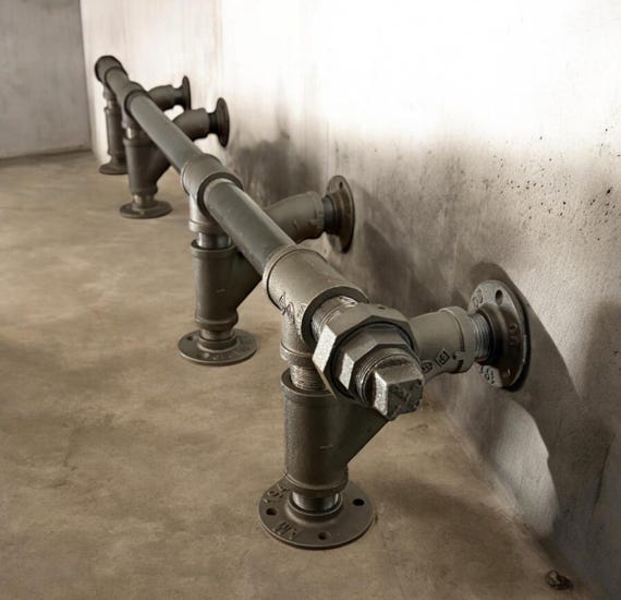 Industrial Iron Pipe Bar Foot Rail Kit - Kitchens, Bars, Restaurants, Length Options - 48”, 60”, 72”, 84”, 96”, 108”, 120”, 132” and 144”