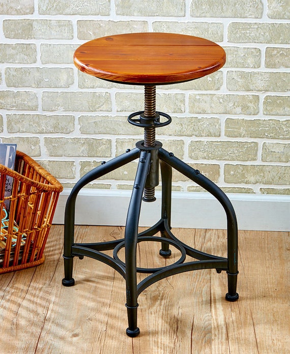 Industrial Bar Stool with Adjustable Height, Teal or Black - Height Adjustable from 18-1/2"H to 29-1/2"H