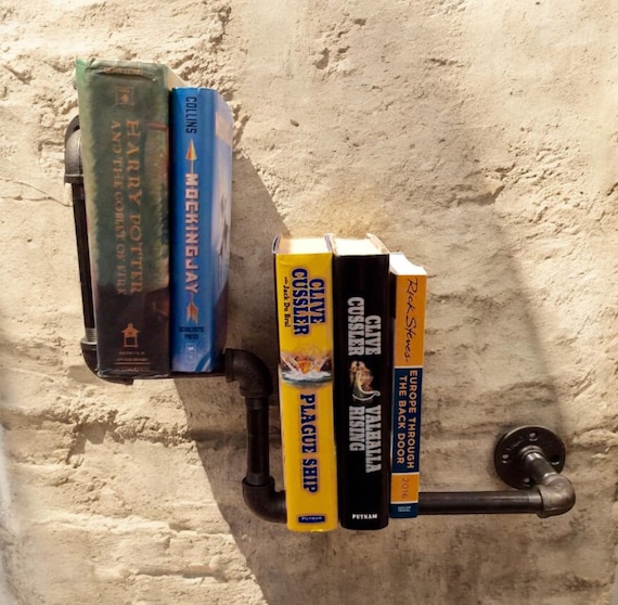 Industrial Pipe Book Shelf Organizer - Rustic 8-Book Storage Rack for Home & Office Decor