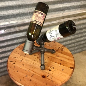 Iron Pipe Wine Rack, Liquor Bottle Holder - Holds up to 2 Bottles