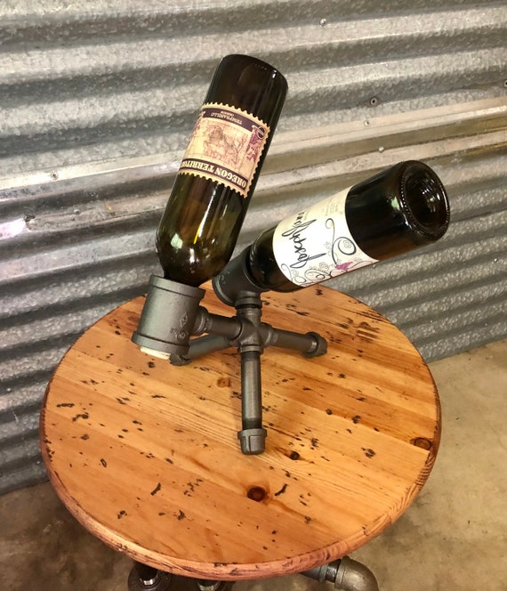 Industrial Black Pipe Wine Rack, Liquor Bottle Holder - Holds up to 2 Bottles