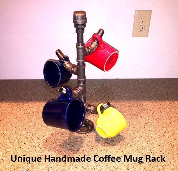 Industrial black pipe Coffee mug holder, Coffee cup rack/hanger, Coffee mug storage