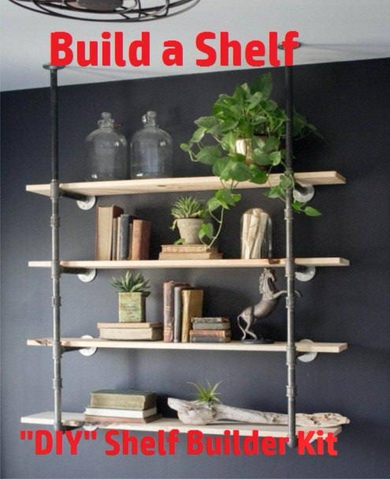 Industrial Pipe Shelving Kit Rustic Industrial Shelf with Your Choice of Depth & Number of Shelves for Home Decor
