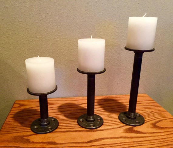 Candle Holders Industrial Black Iron Pipe "DIY" kit for 3 complete candle holders, Assemble in a few minutes