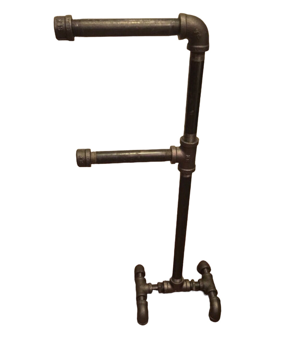 Toilet Paper Holder Stand:Industrial Cast Iron Pipe with Stained Wood  28x15.75 - Excello Global Brands