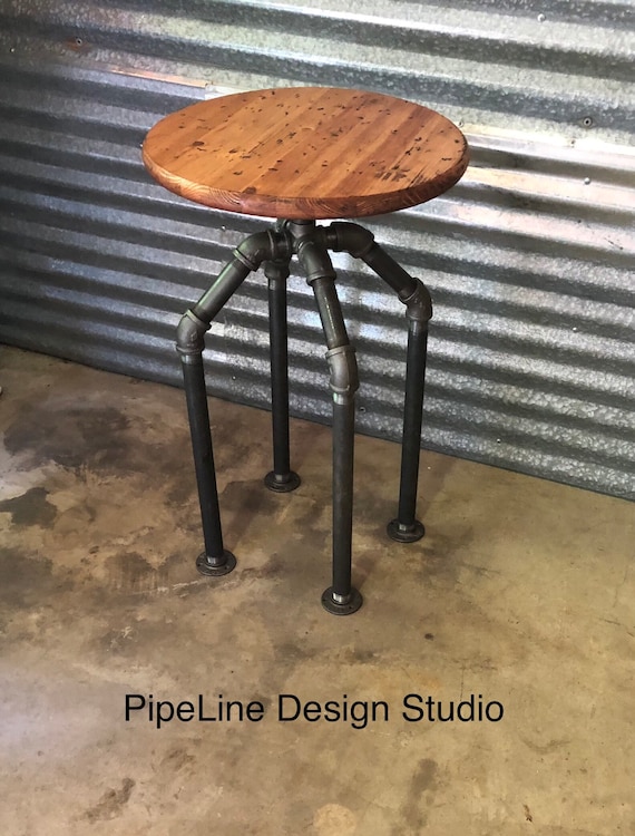 Industrial Pipe Table with 18” Round Distressed Pine Wood Top,  1" Pipe Table Base, 14” Wide X 30”, 36” or 40” Tall